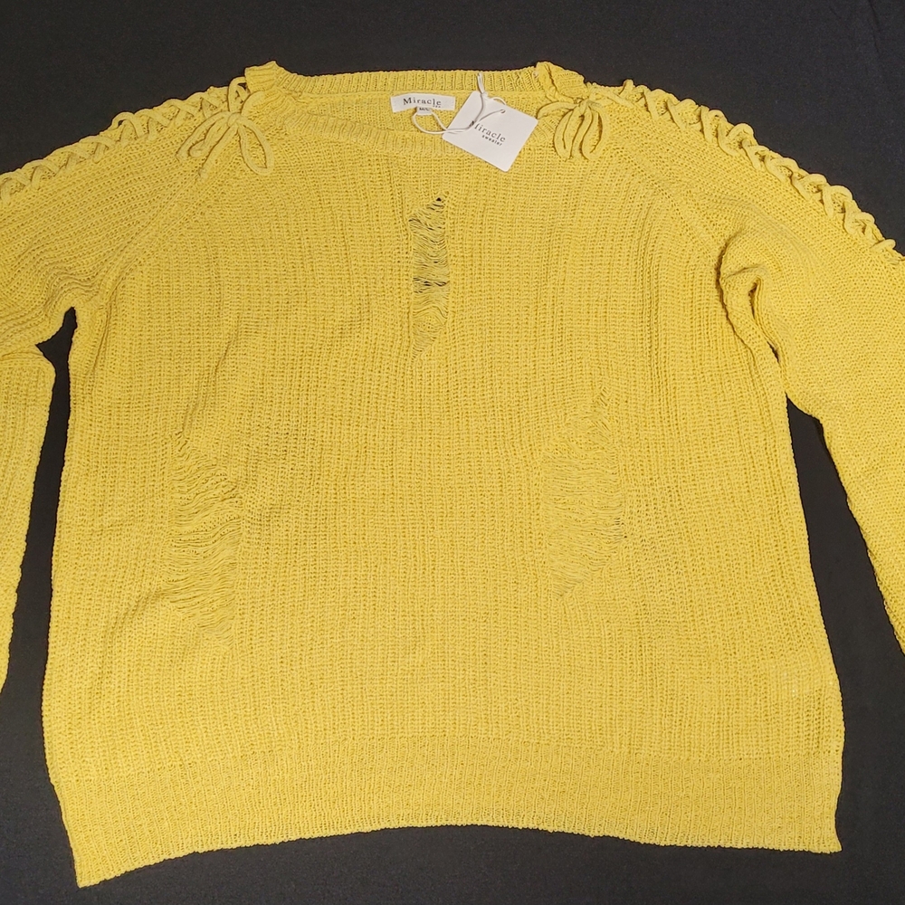 Miracle Yellow Textured Crew Neck Sweater